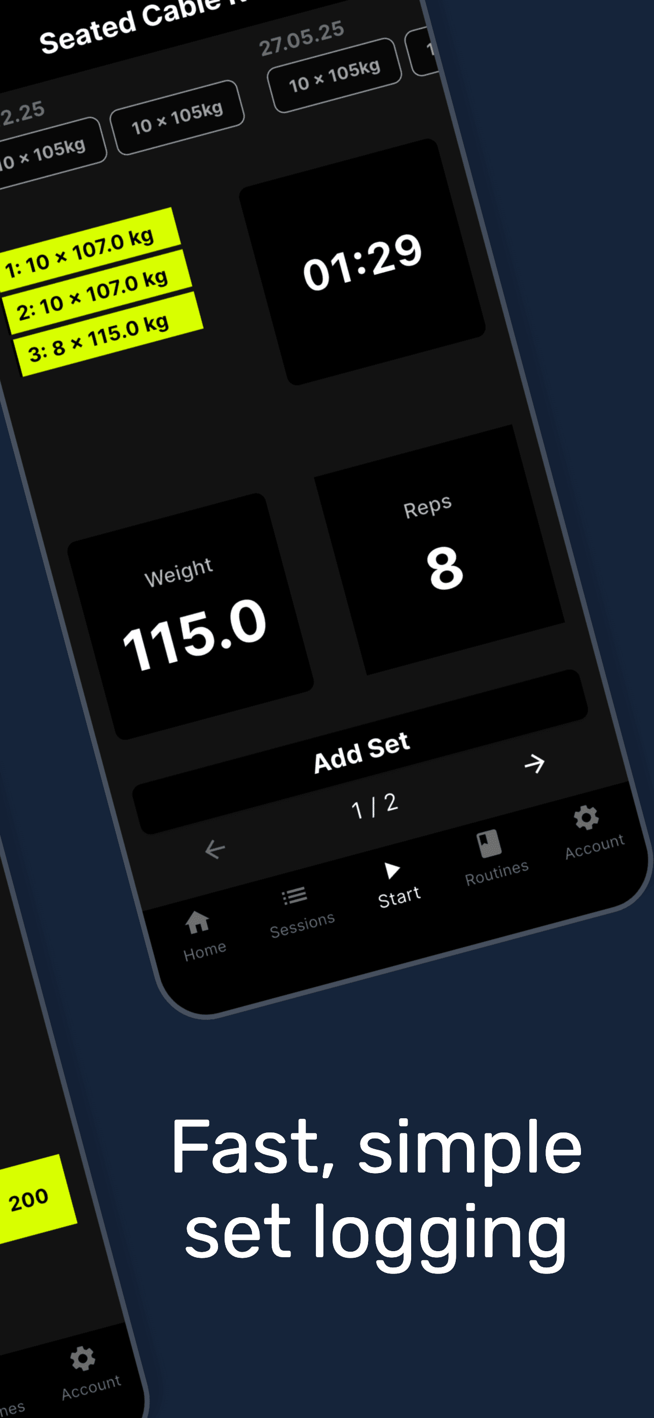 Workout logging screen