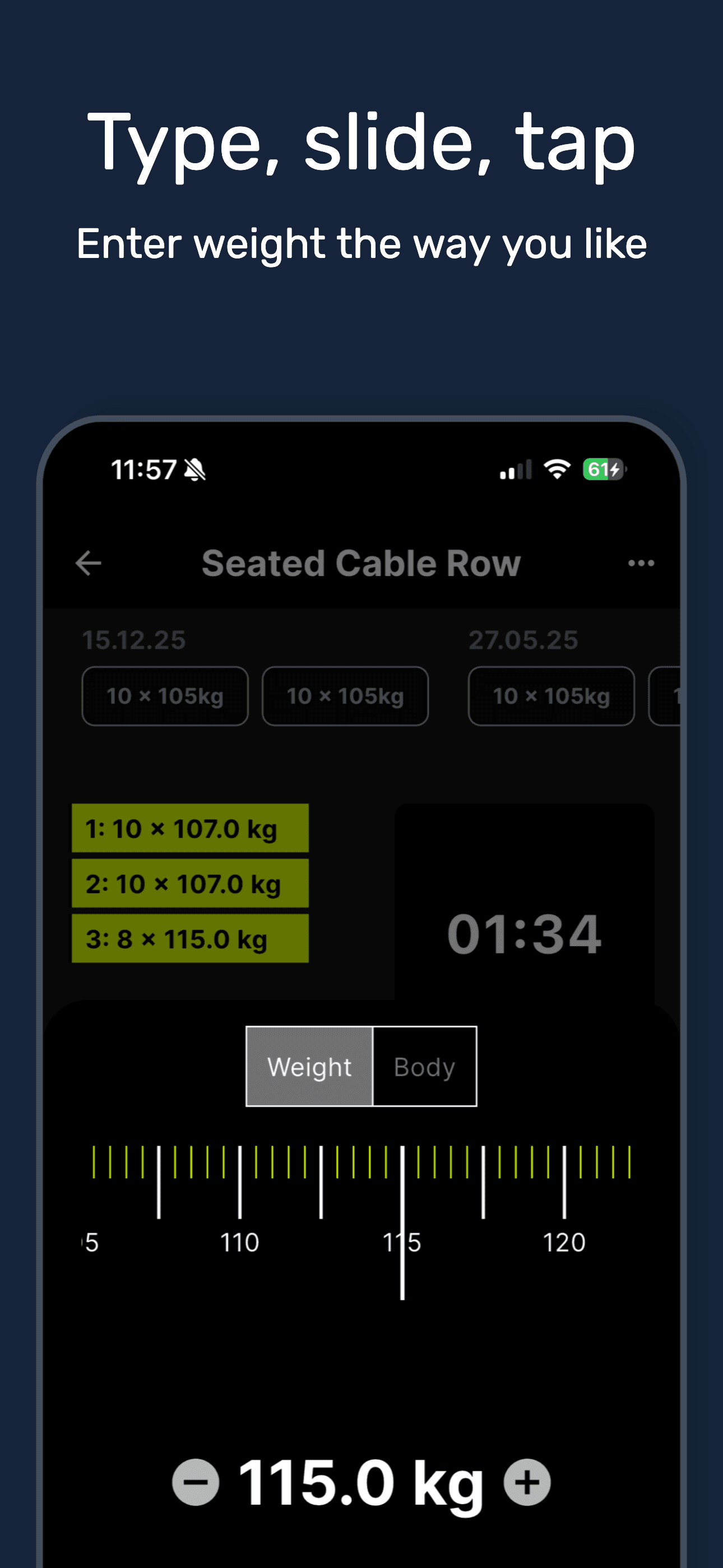Simple weight input screen