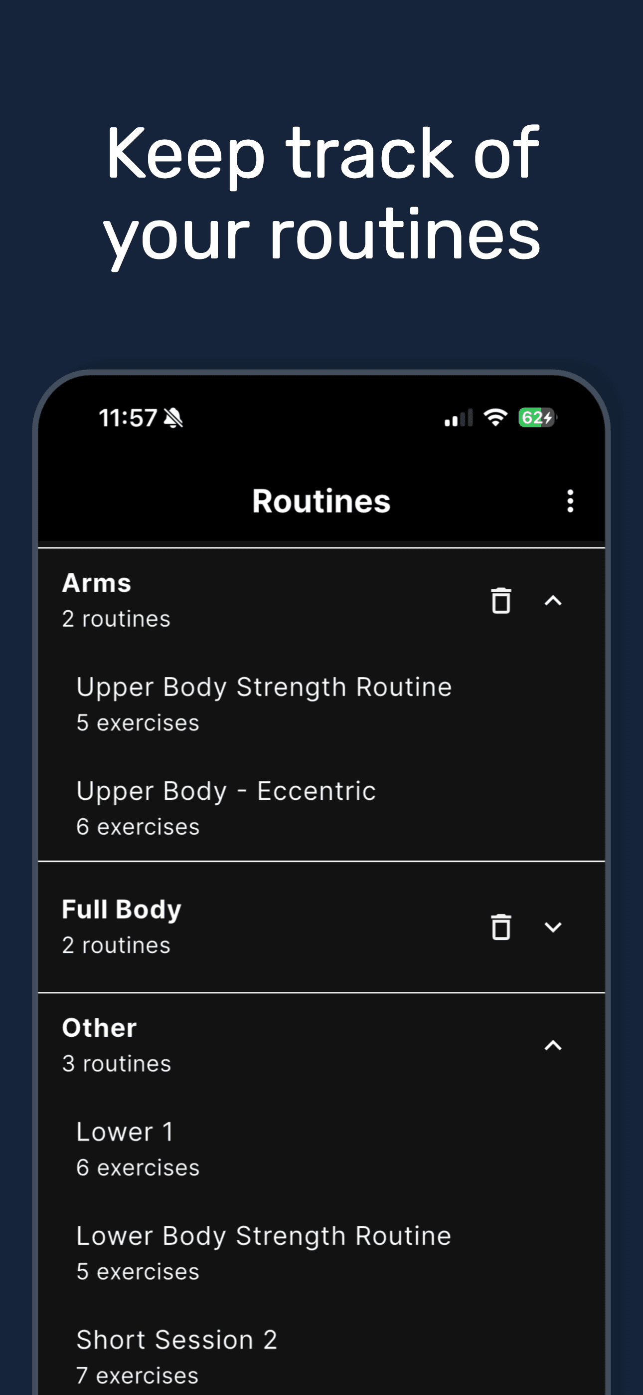 Routines / templates screen